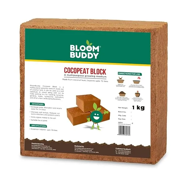 Bloom Buddy Cocopeat (1 Kg Block, Expands to 3.5 Kgs Loose Cocopeat) Natural Coconut Fiber, Organic Growing Medium for Home Gardens, Indoor Plants, and Soil Conditioner — Linkbiz SmartDeal's