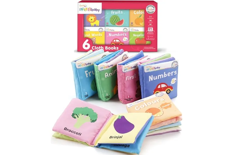 Firstcry Intellibaby 6-Book Set – Soft Sensory Cloth Books for Babies, Crinkle Sound & Washable — Linkbiz SmartDeal's