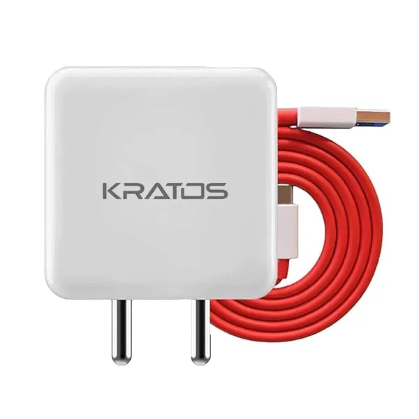 Kratos 65W Fast Charger Adapter & USB-A to Type C Cable Combo, Compatible with OnePlus, Realme, Xiaomi, Redmi, Oppo, Vivo & Other Smartphones, Type C Charger Supports Dash, Warp, V — Linkbiz SmartDeal's