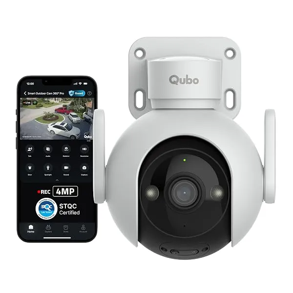 Qubo Smart Outdoor Cam Pro 360° 4MP | No SD Card Required, Records Directly on Cloud | STQC Certified | AI Person Detection | Automatic Alarm & Spotlight | Dual Night Vision | IP66 — Linkbiz SmartDeal's