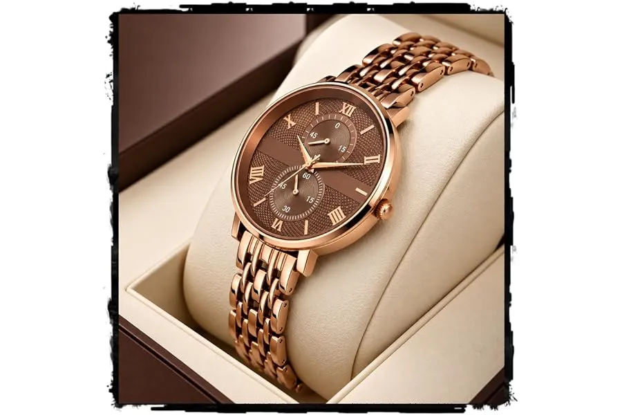 STYLEDOSE Women's Luxury Black Analog Watch – Rose Gold Roman Numerals with Stylish Metal Chain — Linkbiz SmartDeal's