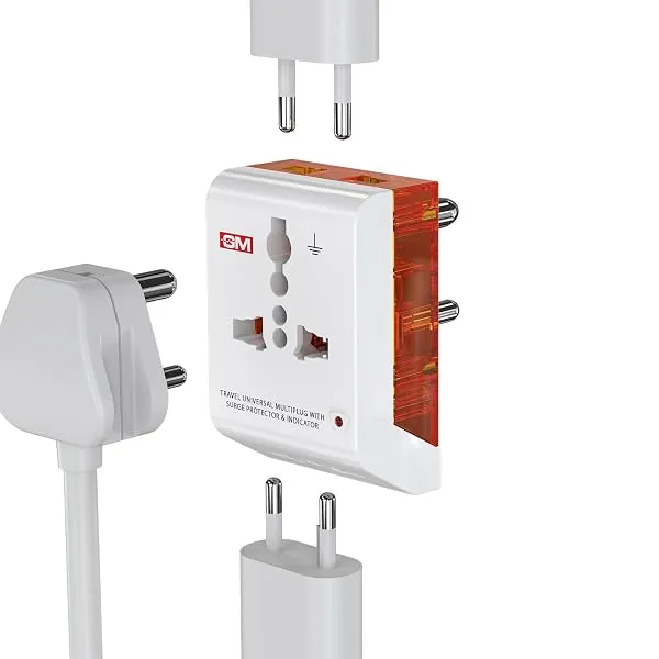GM 3012 3-Pin Universal Multi Plug Fast Charging Travel Adapter | All-in-1 Worldwide Travel Adapter | Surge Protector | LED Indicator | Compact Design | Supports 150+ Countries | S — Linkbiz SmartDeal's