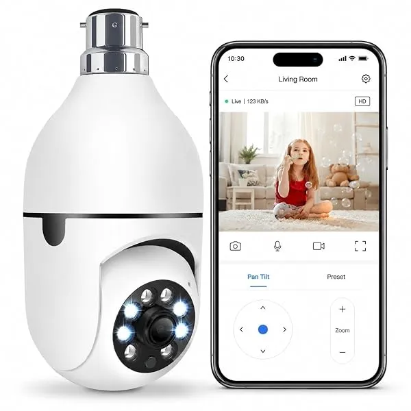 Eyetech 4Mp WiFi Bulb CCTV Camera for Home Security | 360° Rotation | Color Night Vision | Motion Detection Two-Way Audio | Wireless Light Bulb Camera with Mobile App V380 Pro (Hea — Linkbiz SmartDeal's