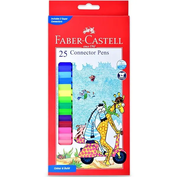 Faber-Castell Connector Pen Set – Pack of 25 | Bright, Washable Colours with Smooth Ink Flow | Snap-On Connector Caps for Creative Play | Non-Toxic & Child-Safe Sketch Pens — Linkbiz SmartDeal's