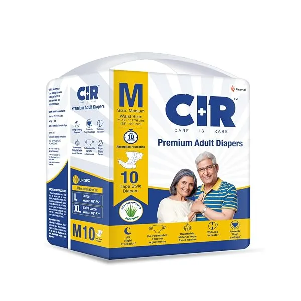 CIR Premium Adult Diaper - Tape Style | All Night Protection with Aloe Vera | Medium (M) Size | Waist (71-111cm|28"-44") | 10 Units — Linkbiz SmartDeal's