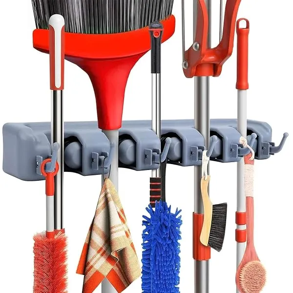 Dargoba Polypropylene Broom Holder Wall Mounted,Mop Holder For Wall,Broom Stick Holder Wall Mounted Stand,Storage Broomstick Brush Mount Organizer With Hanger Hooks(5 Slot 6 Hooks) — Linkbiz SmartDeal's