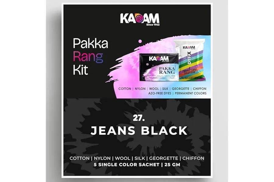 Kadam Pakka Rang Fabric Dye for Clothes Permanent | Shade No.27 Jeans Black Fabric Dye Colour f — Linkbiz SmartDeal's