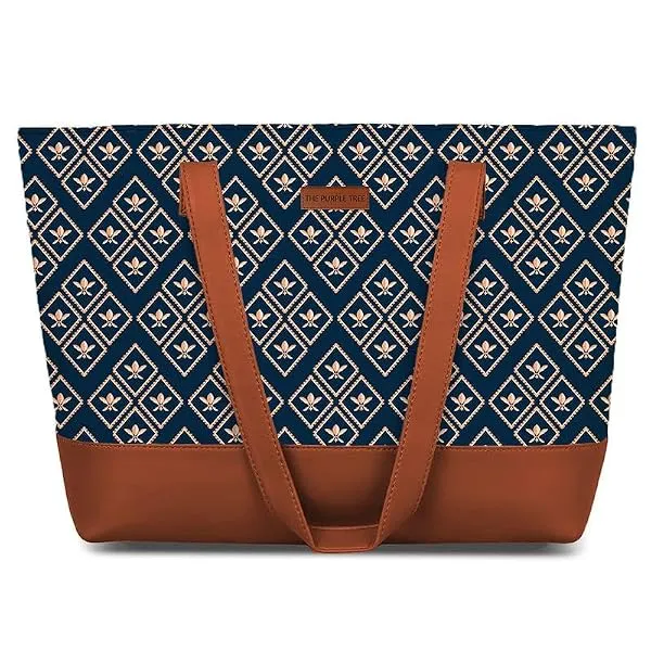 The Purple Tree Handcrafted Women's Tote Bag with Vegan Leather Handles & Indian Prints, Shoulder Tote Bag and Handbag for Office and College (Pack of 1) — Linkbiz SmartDeal's
