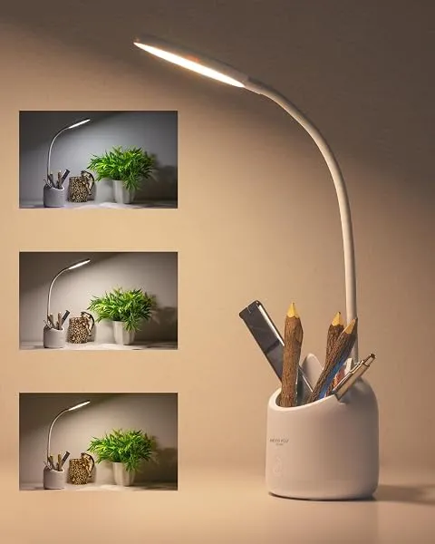 WEIRD WOLF Table Lamp for Study Room with Pen Holder & Mobile Stand | Rechargable 3 Colour Modes Led Desk Light | Adjustable Brightness | 1200mAh Battery | Flexible Gooseneck | 6-M — Linkbiz SmartDeal's