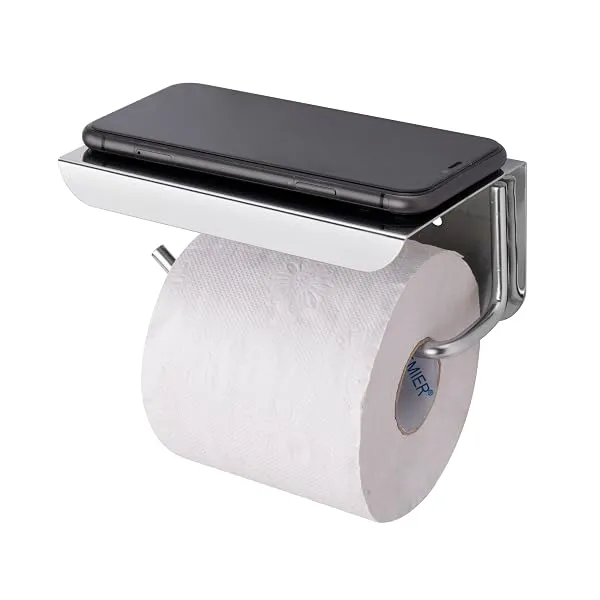 ACHRO Self Adhesive and Wall Mount Stainless Steel Toilet Paper Holder with Mobile Stand, Wall Mounted Tissue Paper Holder with Shelf, Toilet Paper Roll Holder for Bathroom with Ni — Linkbiz SmartDeal's