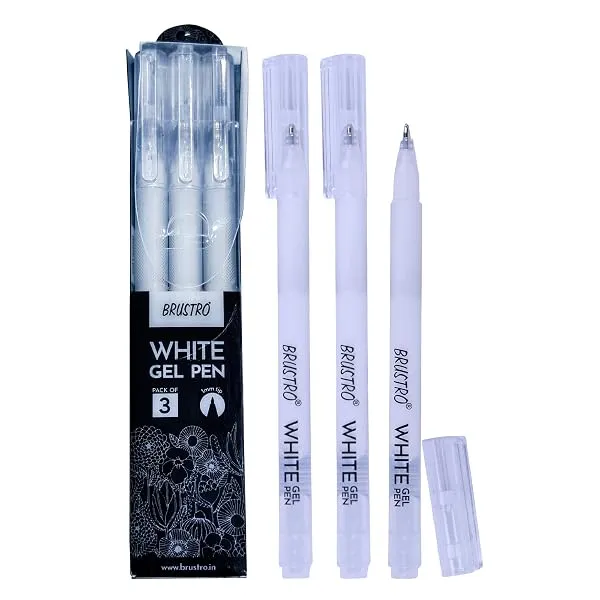 BRUSTRO White Gel Pen | Tip size -1 mm|Pack of 3 | Ideal for Students and Adults, Drawing, Mandala Arts, Students, Office Use, Writing, Pen Set — Linkbiz SmartDeal's