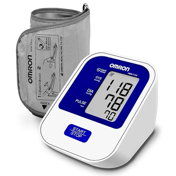 Omron HEM 7124 Fully Automatic Digital Blood Pressure Monitor with Intellisense Technology For Most Accurate Measurement, White and Blue — Linkbiz SmartDeal's