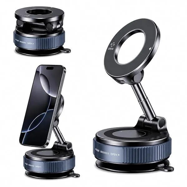(1 Year Warranty) 360° N52 Strong Magnetic Vacuum Phone Holder, Strong Suction Mobile Mount for Car Dashboard, Windshield, Mirror & Smooth Surfaces, Hands-Free Universal Smartphone — Linkbiz SmartDeal's
