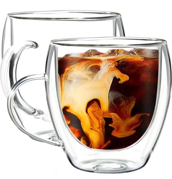 KiKiluxxa Double Wall Glass Coffee Mugs 250ml (Pack of 2) | Insulated Transparent Cups for Hot & Cold Beverages | Premium Borosilicate Glass Tea Cups | Microwave & Dishwasher Safe — Linkbiz SmartDeal's