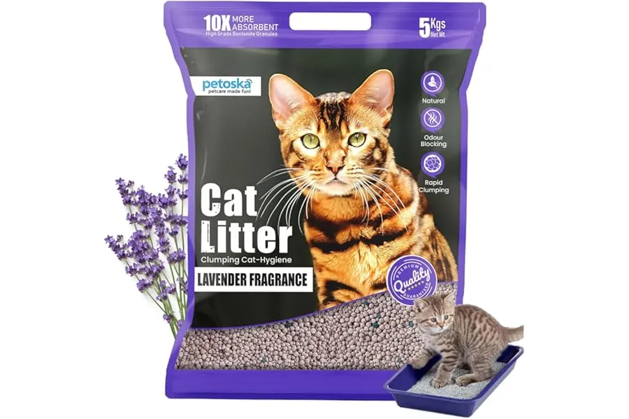 Petoska Lavender Cat Litter 5kg | 100% Natural Bentonite Clay | Clumping Cat Litter with Fast O — Linkbiz SmartDeal's