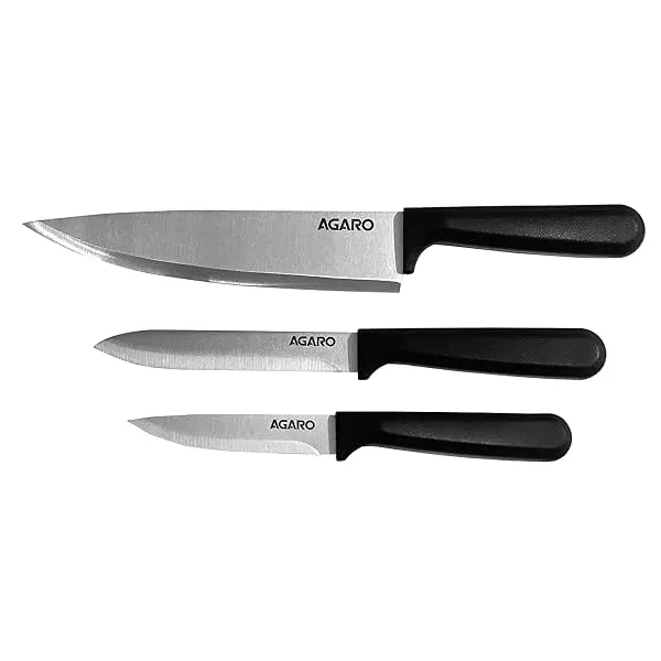 AGARO Majestic 3 Pcs Knife Set for Kitchen, High Carbon Stainless Steel, Non-Slip PP Handle, Cooking, Cutting, Slicing, Utility, Paring, Home and Restaurant Use, Silver. — Linkbiz SmartDeal's