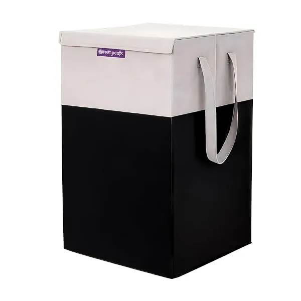 PrettyKrafts 75 L Non Woven Printed Rectangular Foldable Large Laundry Bag/Basket With Lid & Handle, Freestanding Clothes Storage Organizer for Bedroom, Dorm (36x36x53cm, Black, Se — Linkbiz SmartDeal's