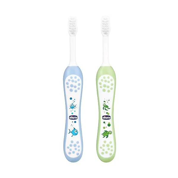 Chicco Baby Manual Toothbrush For Infants (6M-36M), Set Of 2|Extra Soft Tapered Bristles Ideal For Milk Teeth|Bpa Free (Blue, Green) — Linkbiz SmartDeal's