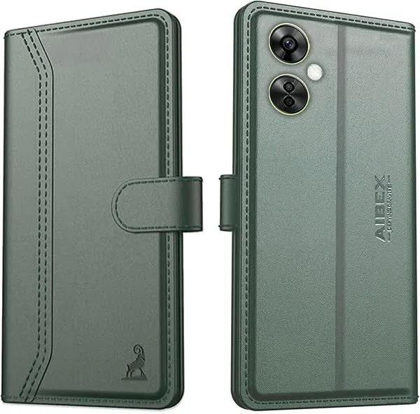 AIBEX ® Compatible with OnePlus Nord CE 3 Lite 5G Flip Cover Leather Finish | Inside TPU with Card Pockets | Wallet Stand | Complete Protection Flip Case Green — Linkbiz SmartDeal's