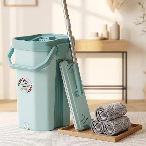 UPC 360° Rotating Microfiber mop for Floor Cleaning Flat Mop for Home Cleaning Floor| Hands-Free Squeeze & Wash FlatMop System for Home (Green) — Linkbiz SmartDeal's