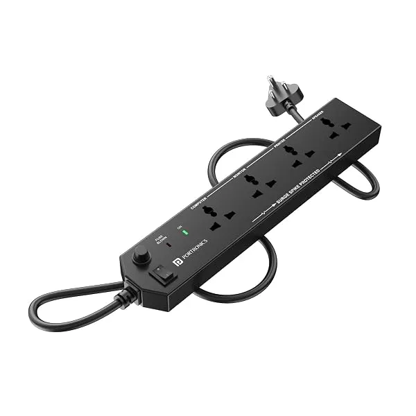 Portronics Power Plate 10 Extension Board with 4 Universal Sockets, 2 Meter Long Cord, 1500 Watts, 6 Amp Multi Plug for Office & Home Appliances (Black) — Linkbiz SmartDeal's