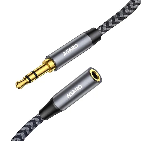 AGARO 3.5mm Aux Male to Female Extension Cable, Audio Cable with Microphone Gold Plated Jack Nylon Braided for Car, Media Player & More 1.8 Meter (5.9 Ft), Silver & Black, (33668) — Linkbiz SmartDeal's