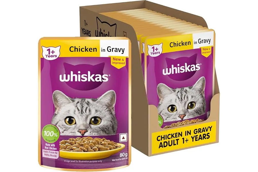 Whiskas Adult (1+ Years) Wet Cat Food, Chicken in Gravy, 80 g (Pack of 14), Hydrating Food Made — Linkbiz SmartDeal's