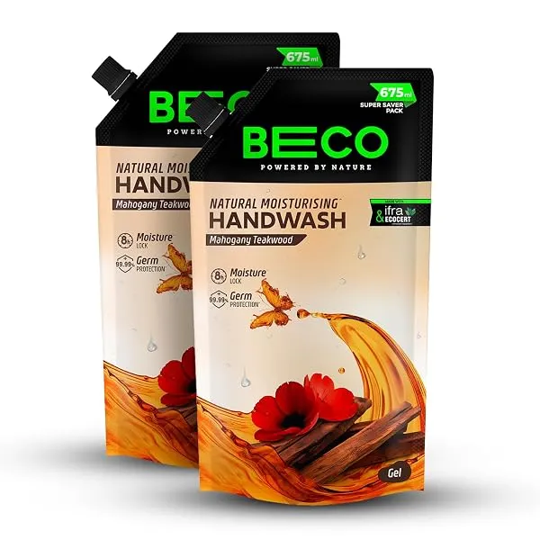 Beco Moisturising Liquid Handwash-Mahogany Teakwood | Pack of 2 | 675 ml | 8-hr moisture lock | Natural | for all Skin types — Linkbiz SmartDeal's