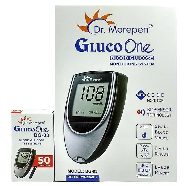 Dr. Morepen GlucoOne Blood Glucose Monitor Model BG-03 with 50 Strips | Silver — Linkbiz SmartDeal's