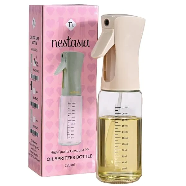 Nestasia Glass Oil Sprayer Bottle for Kitchen (220ml) - 100% Food-Safe Vinegar & Olive Oil Spray Bottle for Healthy Cooking, Salad Dressing, Air Fryer, BBQ & Grilling (Beige) — Linkbiz SmartDeal's