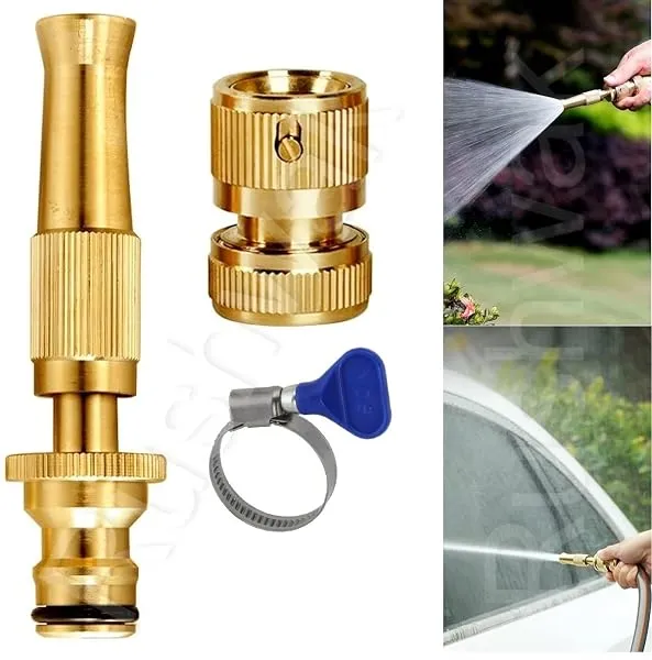 Rushwak Brass Water Spray Nozzle for 1/2" Hose Pipe - Adjustable Pressure Booster Gun for Car Wash & Gardening, 10 x 2 cm — Linkbiz SmartDeal's