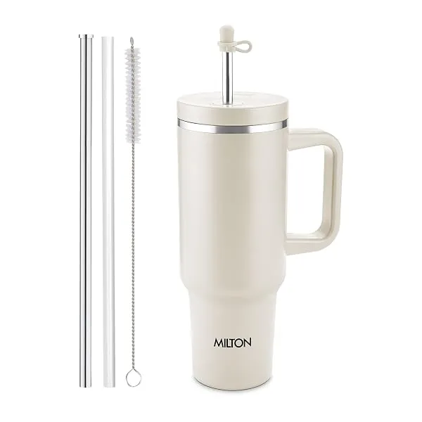Milton My Tumbler 1200 Thermosteel Double Wall Vacuum Insulated Stainless Steel Tumbler with Handle 1100ml,Leak Proof Travel Mug with Straw,Silicon Cap Cleaning Brush, Hot & Cold B — Linkbiz SmartDeal's