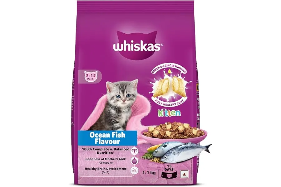 Whiskas Junior Mother Cat & Kitten (2-12 Months) Dry Cat Food, Ocean Fish Flavour, 1.1 kg, Cont — Linkbiz SmartDeal's