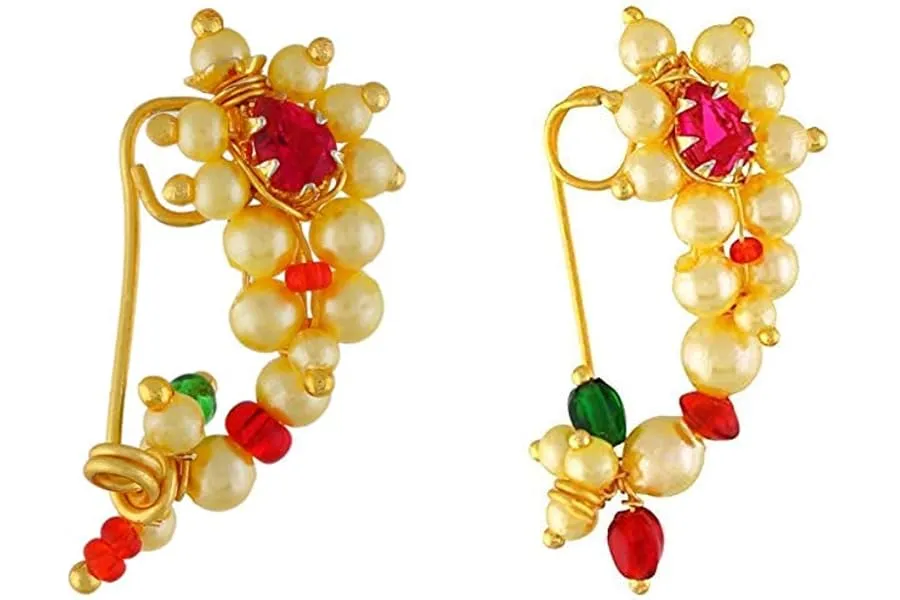 Vail Creations Traditional Maharashtrian Nose ring without piercing Pearl Gold Plated Nath Clip — Linkbiz SmartDeal's