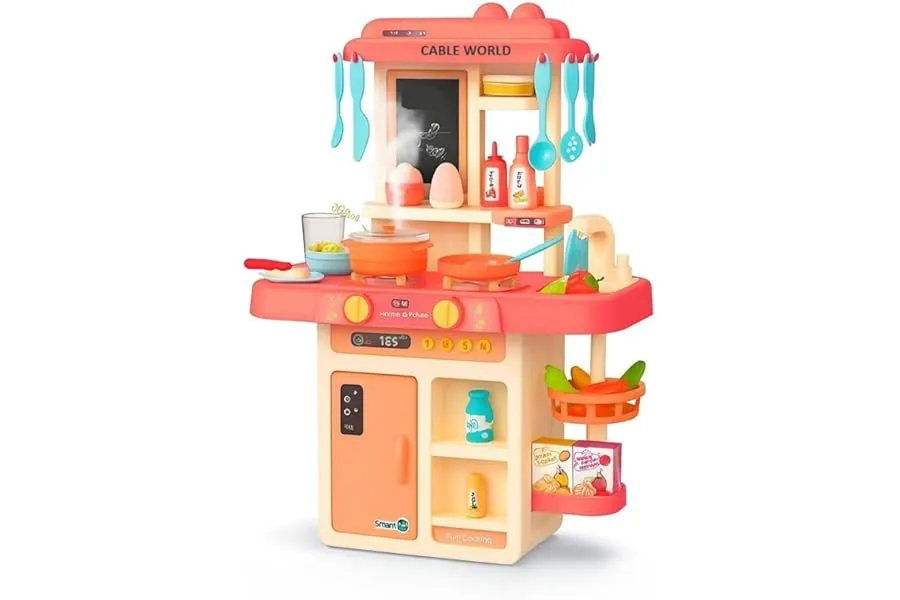 Cable World® Kitchen Playset for Kids, Kitchen Set for Toddler with Gas Sound & Light, Cooking — Linkbiz SmartDeal's