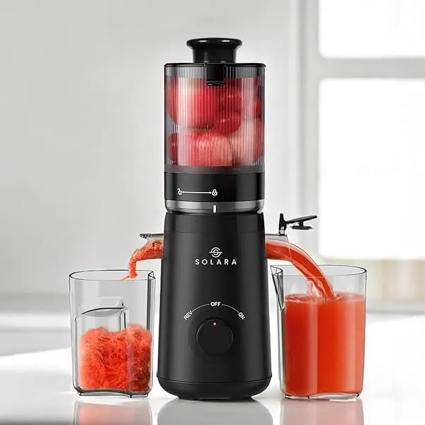 SOLARA Cold Press Juicer for Home With Automatic Fruit Cutting, Masticating Juicer Machine (10% More Juice), All-in-One Cold-Press Juicers, Slow Juicer for Fruits & Vegetables, Bla — Linkbiz SmartDeal's