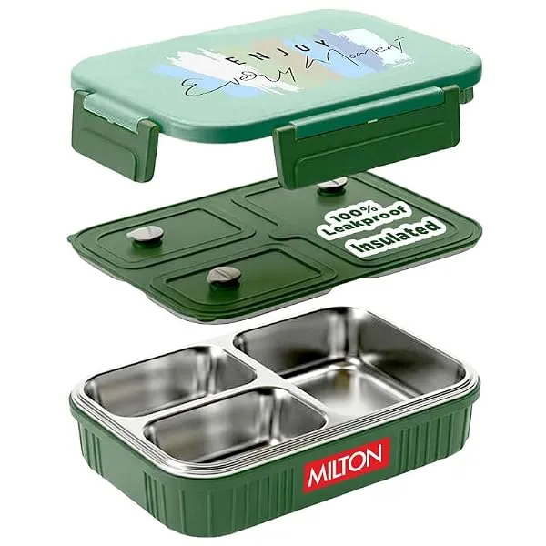 MILTON Meal Safe 3 Inner Stainless Steel Tiffin Box for School with Steam Release Plug | PU Insulated, Leak-Proof, Food Grade I Lunch Box for Kids Boys, Girls with Snap Lock Lid, 6 — Linkbiz SmartDeal's