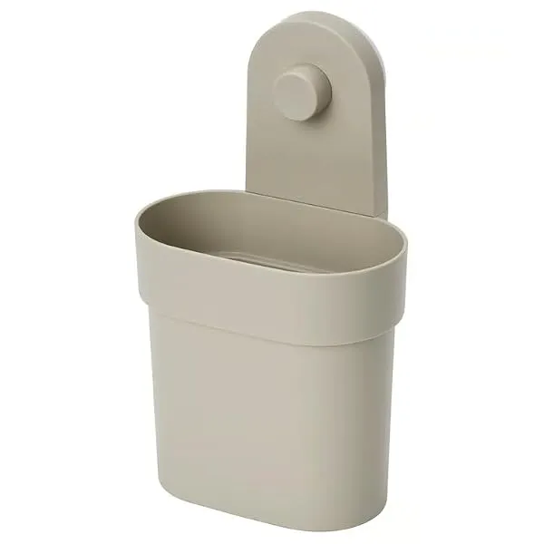 ÖBONÄS Container with Suction Cup, Grey-Beige, Drill-Free Wall Storage Organiser for Kitchen & Bathroom, Strong Suction Grip for Glass, Mirrors & Tiles, Holds up to 1 kg — Linkbiz SmartDeal's