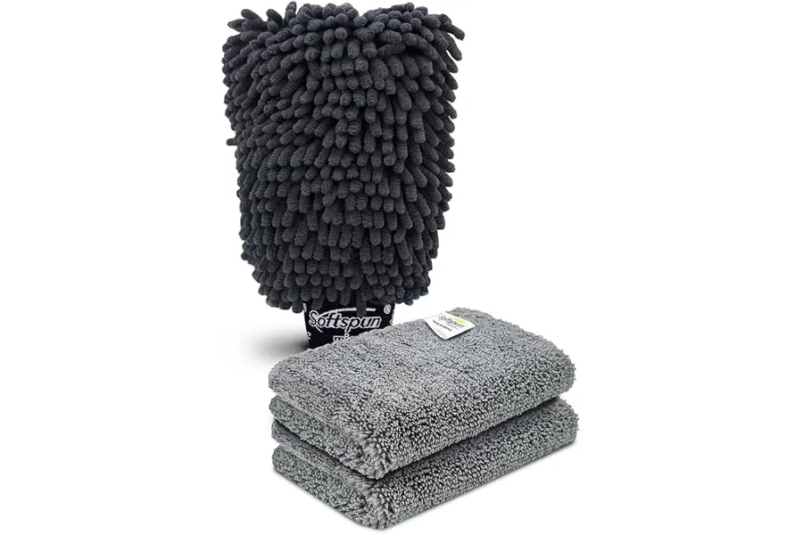 SOFTSPUN Microfiber Single Side 1 Piece Chenille Glove,1700 GSM Grey+20X30cm Cleaning Wipe 2Pcs — Linkbiz SmartDeal's