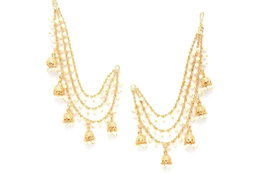 ZENEME Gold-Plated White Pearl Drop Ear Chain Earrings for Women & Girls | Traditional Long Ear — Linkbiz SmartDeal's
