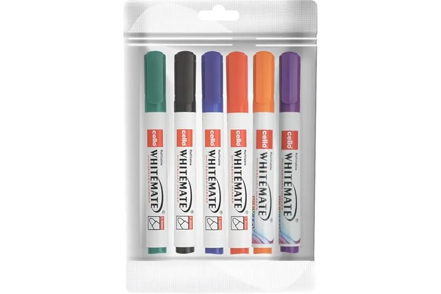Cello Whitemate Whiteboard BoldMarkers | Set of 6 | Assorted Ink Colours | Whiteboard Marker wi — Linkbiz SmartDeal's