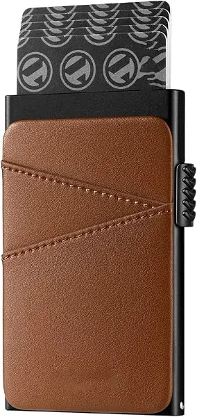 VOGARD Unisex Pop up Wallet Credit Card Holder with Extra Leather Slots RFID Blocking Slim Metal Card Case | 9 Card Slots (Tan) — Linkbiz SmartDeal's
