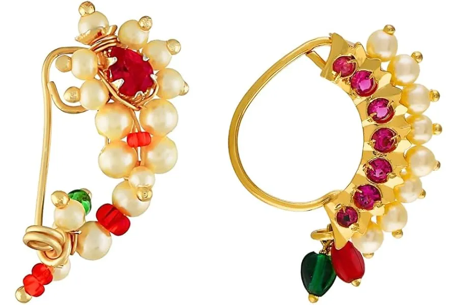 Vail Creations Small Size Traditional Maharashtrian Nose ring for women without piercing Pearl — Linkbiz SmartDeal's