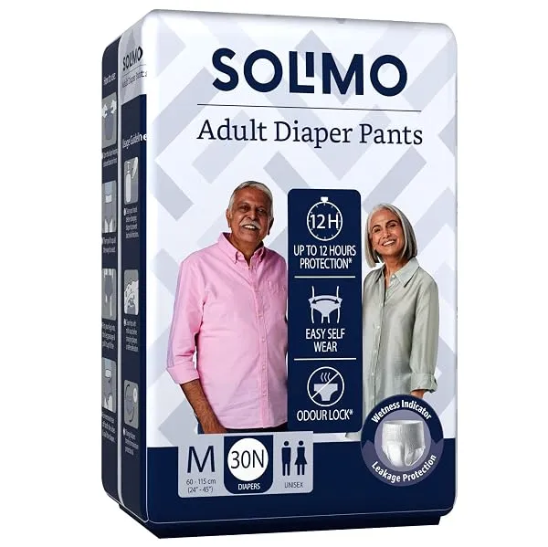 Amazon Brand - Solimo Adult Diapers Pant Style | Medium Size | 30 Count | Waist 24-45 Inch (60-115 cm) | Fast Absorption | Leak Proof | Unisex | For Men & Women — Linkbiz SmartDeal's