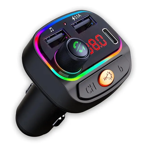 CRUST CS30 Car Bluetooth Device [Upgraded BT v5.3] with Call Receiver, FM Transmitter for Music System & Dual USB + Type C Charger; 7 Colour LED Lights; 6 EQ Presets; USB MP3 Suppo — Linkbiz SmartDeal's