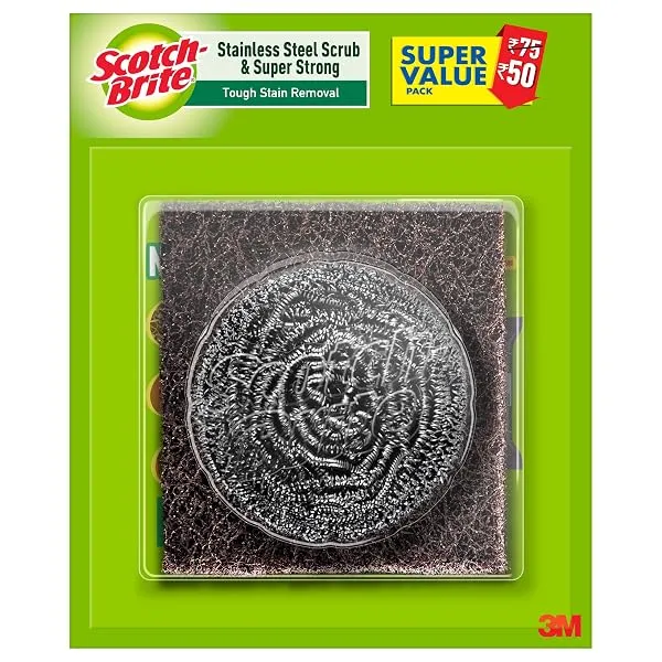 Scotch-Brite 1 Stainless Steel Scrubber (15g) and 1 Scrub Pad Combo | Rust-Free Scouring for Tough and Everyday Cleaning — Linkbiz SmartDeal's