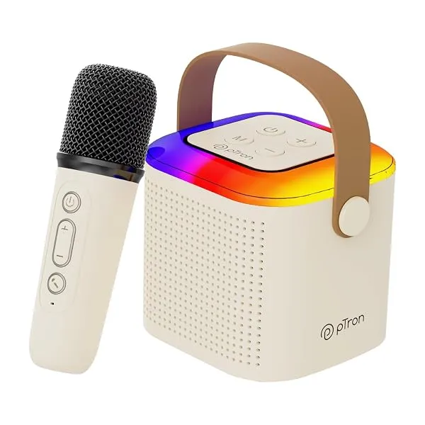 pTron Newly Launched Fusion Tunes 10W Mini Bluetooth Speaker, Wireless Karaoke Mic, 8Hrs Playtime, Vivid RGB Lights, Voice Effects, Multi-Play Modes BT5.1/TF Card & Type-C Charging — Linkbiz SmartDeal's