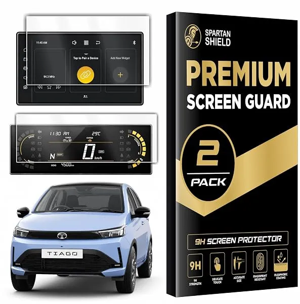 SPARTAN SHIELD [2 PACK] Screen Guard For TATA TIAGO 2026 Facelift || Pure+ & Pure+A || 8 Inch Infotainment Touchscreen + 5 Inch Instrment Cluster Protector | Anti Scratch | Water R — Linkbiz SmartDeal's