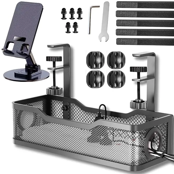 Joomouney Under Desk Cable Organizer Rack, Metal Under Table Cable Tray, Wire Management Holder for Power Extension, Power Cord, Network Cable Screw-Fixed Adjustable — Linkbiz SmartDeal's