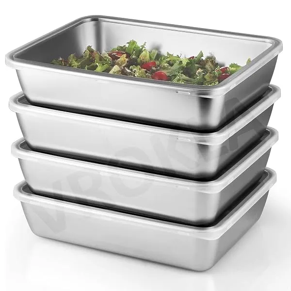 VROKLA 4pcs Stainless Steel Food Storage Containers with Clear Lids, Food Serving & Baking Stackable Snack Tray for Kitchen, Microwave, Freezer, BBQ Party, Office, Gym Lunch (2000M — Linkbiz SmartDeal's